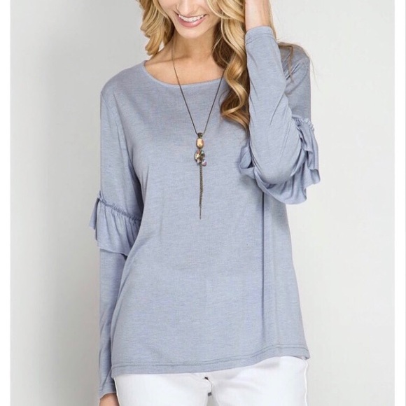 Women’s Blue/Grey Top with Ruffle Detail. - Picture 3 of 3